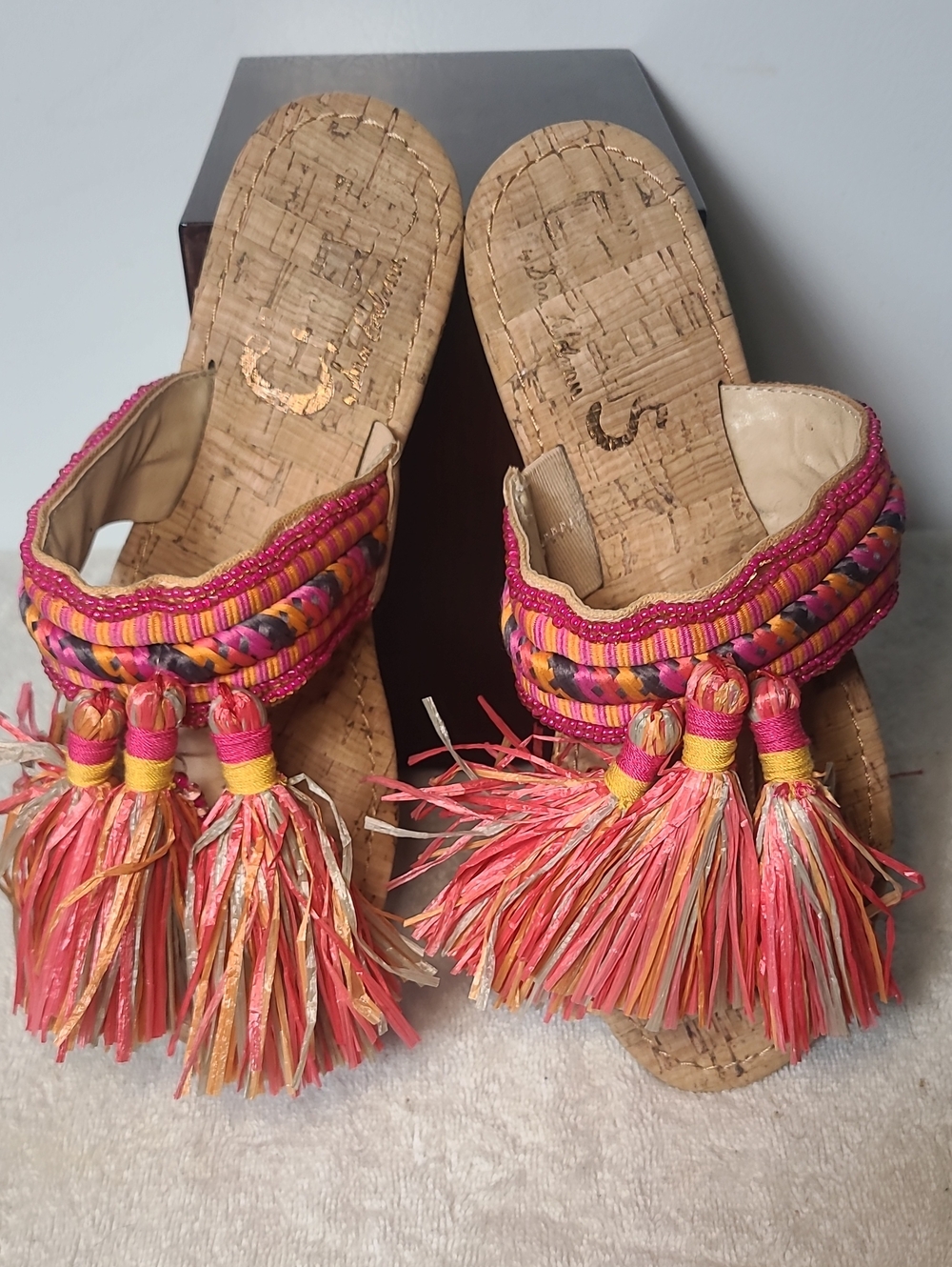 Women’s Pink Tassel Cork Slide Sandals